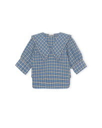 Ganni - SEERSUCKER CHECK V-NECK BLOUSE