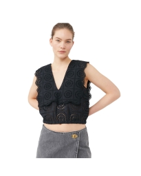 Ganni - BRODERIE ANGLAISE RHYTHM COLLAR TOP BLACK