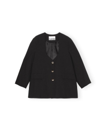 Ganni - OVERSIZED DRAPEY MELANGE BLAZER BLACK