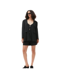 Ganni - OVERSIZED DRAPEY MELANGE BLAZER BLACK