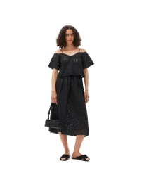 Ganni - BRODERIE ANGLAISE NEDERDEL SORT