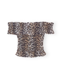 Ganni - CROPPED OFF-SHOULDER TOP LEOPARD