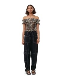 Ganni - CROPPED OFF-SHOULDER TOP LEOPARD