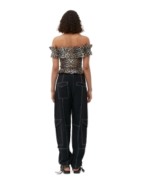 Ganni - CROPPED OFF-SHOULDER TOP LEOPARD
