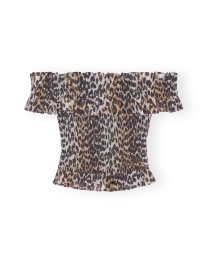 Ganni - CROPPED OFF-SHOULDER TOP LEOPARD