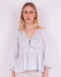 Neo Noir - BELLA STRIBET BLUSE BLÅ