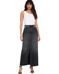 Only - CILLA LANG DENIM NEDERDEL SORT