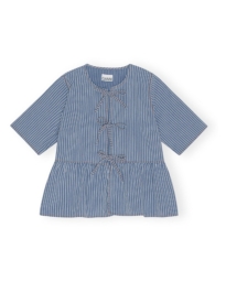 Ganni - STRIPE BLUSE BLÅ