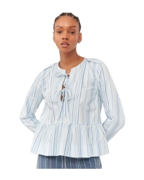 Ganni - STRIPED TWILL PEPLUM BLOUSE