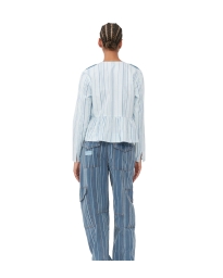 Ganni - STRIPED TWILL PEPLUM BLOUSE
