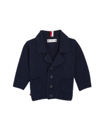 Tommy Hilfiger Kids  - BUTTON PATCH POCKET CARDIGAN BLÅ