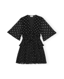 Ganni - GEORGETTE V-NECK FLOUNCE MINIKJOLE SORT