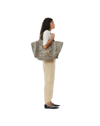 Ganni - LEOPARD OVERSIZED CANVA TOTE TASKE