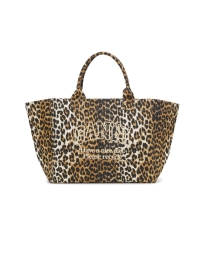 Ganni - LEOPARD OVERSIZED CANVA TOTE TASKE