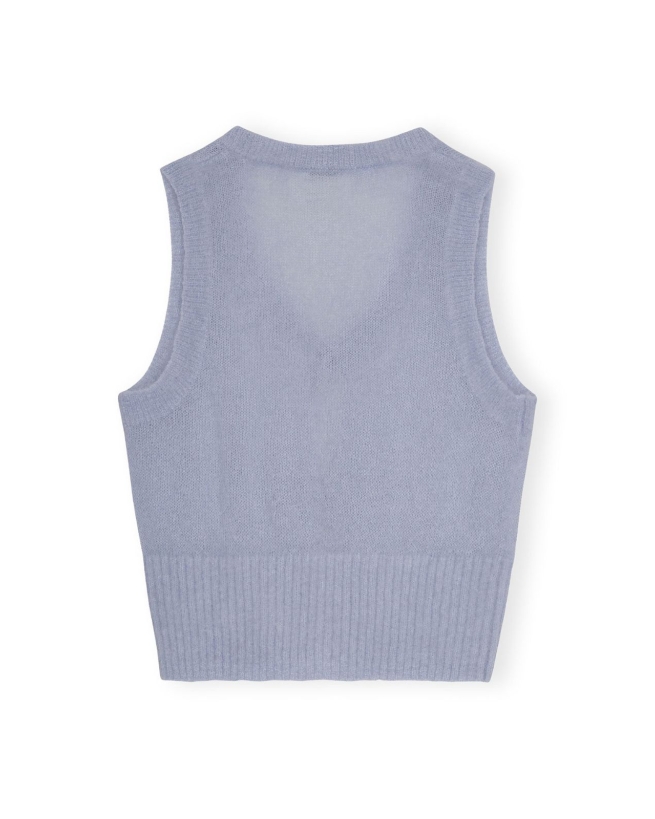 Ganni - MOHAIR TIE STRING VEST BLÅ