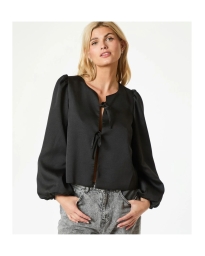 Neo Noir - DALISKA DULL SATIN BLOUSE SORT