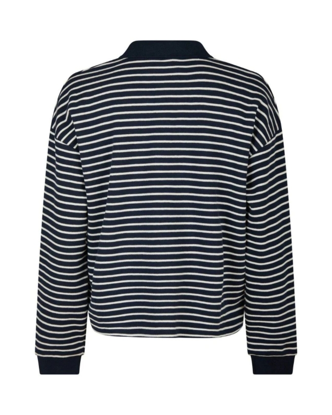 Neo Noir - SARA STRIPE POLO BLOUSE NAVY