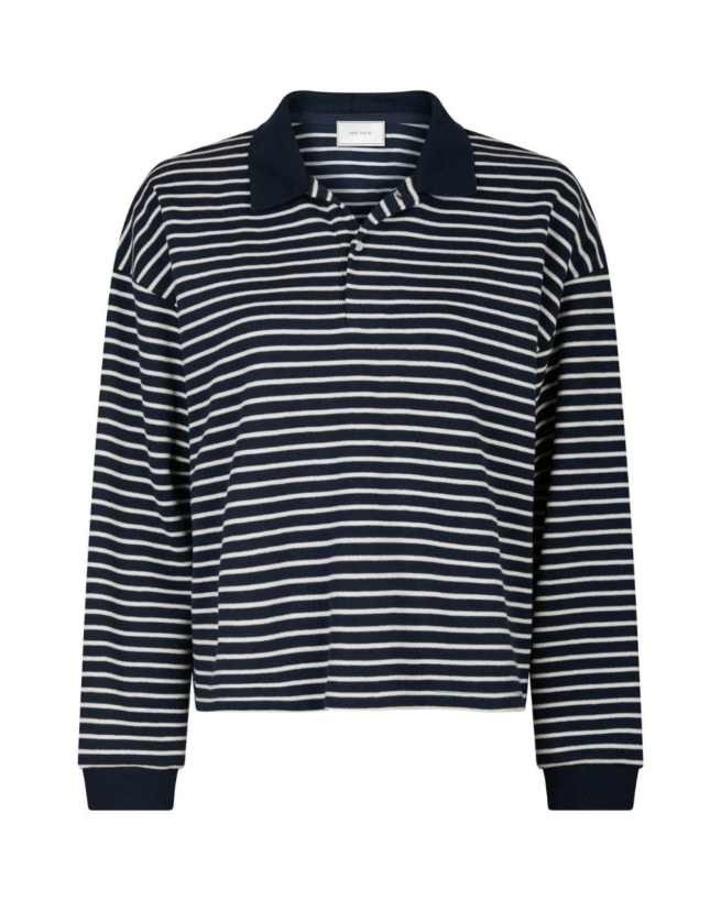 Neo Noir - SARA STRIPE POLO BLOUSE NAVY