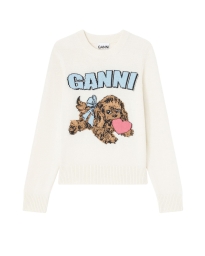 Ganni - uldsweater med grafisk hvalpeprint