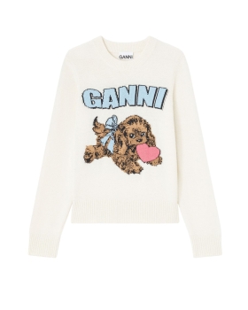 Ganni - uldsweater med grafisk hvalpeprint