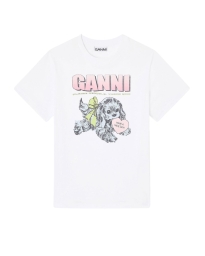 Ganni - T-shirt med hvalpeprint