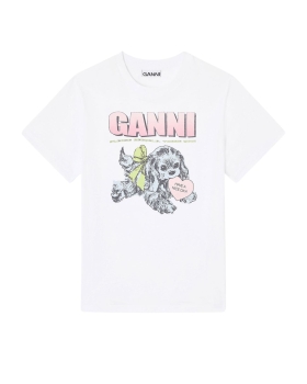 Ganni - T-shirt med hvalpeprint