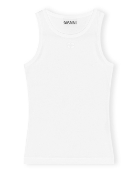 Ganni - TANK TOP MED LOGO HVID