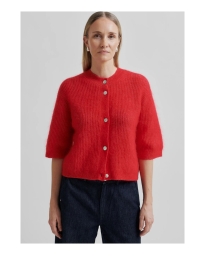 Second Female - ANDREA KORTÆRMET STRIK CARDIGAN BERRY