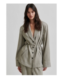 Second Female - JUN BLAZER SKJORTE MED BINDEBÅND GRÅ