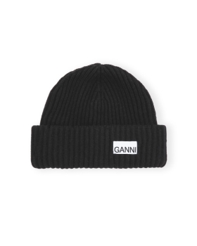 Ganni - RIBSTRIKKET ULD HUE SORT