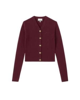 Ganni - Ribbet cardigan med v-halsudskæring