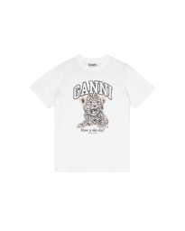 Ganni - Hvid løs T-shirt med leopard