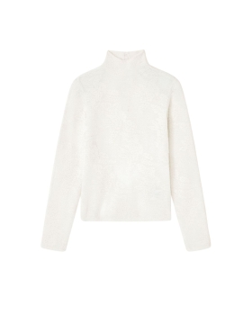 Ganni -  Tøj Strik Elfenbensfarvet rullekravebluse med gennemsigtigt print