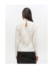 Ganni -  Tøj Strik Elfenbensfarvet rullekravebluse med gennemsigtigt print