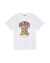 Ganni - Hvid T-shirt med tiger i perler Ganni - Hvid T-shirt med tiger i perler