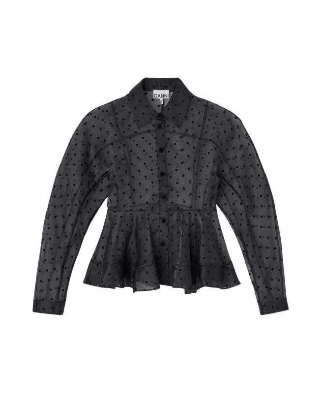 Ganni - Peplumskjorte i sort organza