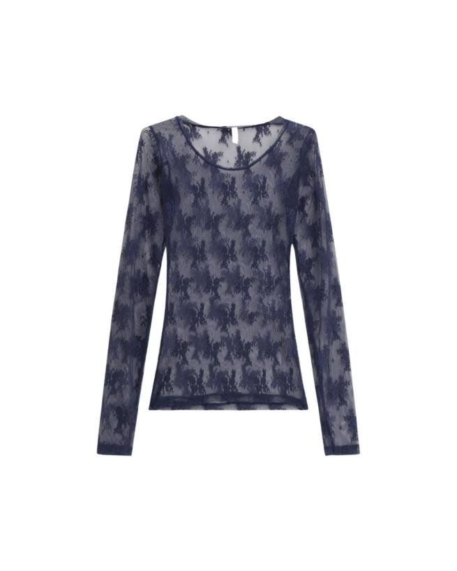 Imperial - Transparent long-sleeve top with floral embroidery