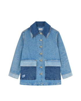 Ganni - Jakke i patchwork denim
