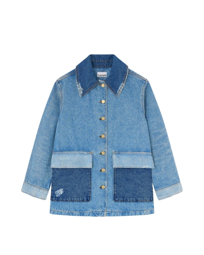 Ganni - Jakke i patchwork denim