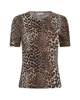 Ganni - Soft Cotton Rib Short Sleeve T-Shirt leopard