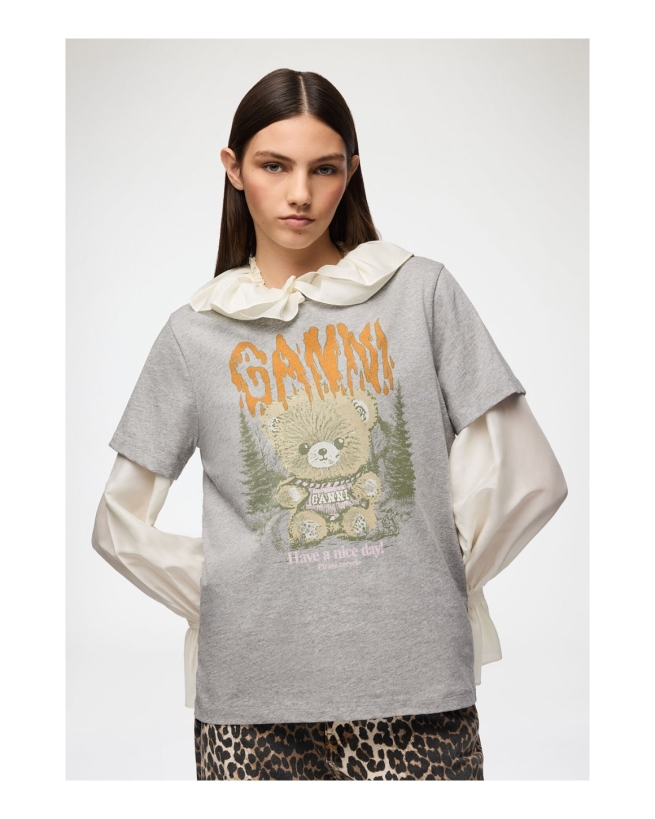 Ganni - T-shirt med forest teddy