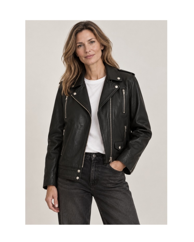 Notyz - Oversized Bikerjakke i Lammeskind