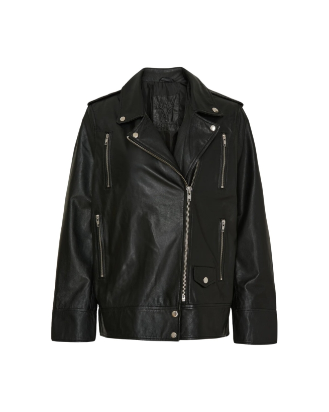 Notyz - Oversized Bikerjakke i Lammeskind