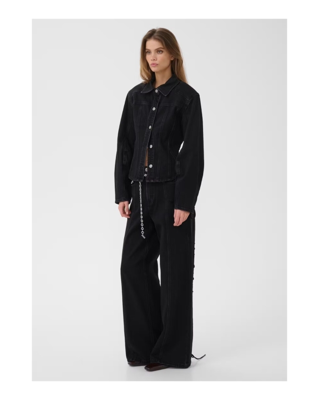 Gestuz - Wide Leg Jeans Dark Grey Washed / Black
